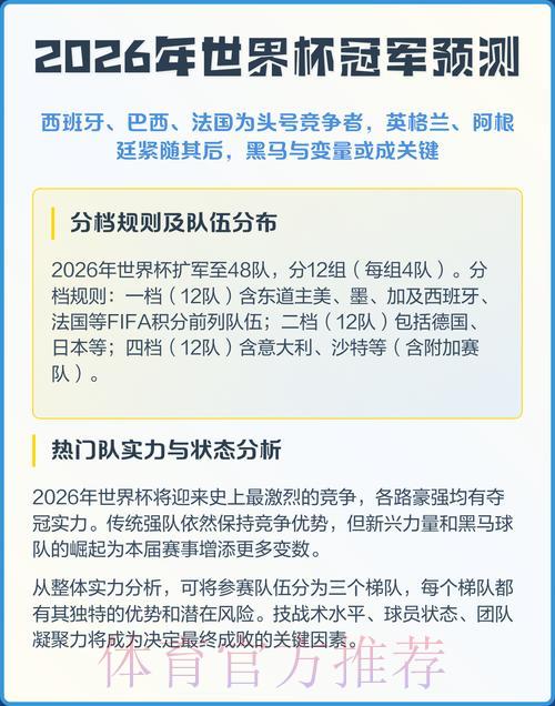 2026年世界杯夺冠热门球队权威预测完全攻略